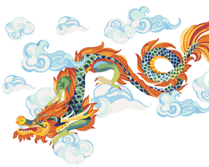 Goblen cu diamante - DRAGON CHINEZESC PE CER