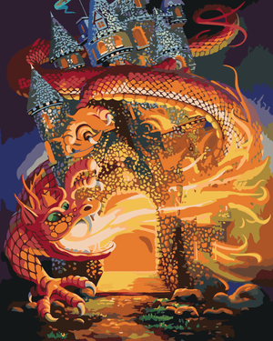 Goblen cu diamante - DRAGON ȘI CASTEL (D. RUSTY RUST)