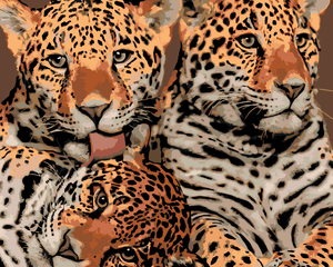 Goblen cu diamante - MAMĂ JAGUAR CU DOI PUI