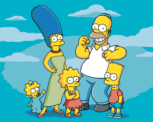 Goblen cu diamante - FAMILIA SIMSON PE FUNDAL ALBASTRU