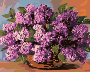 Goblen cu diamante - BUCHET DE LILIAC ÎNTR-UN COȘ ÎMPL...