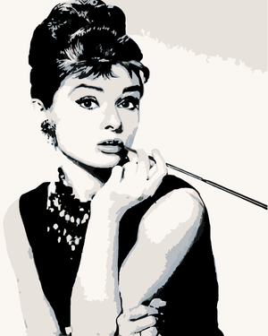 Goblen cu diamante - AUDREY HEPBURN, ÎN ALB ȘI NEGRU